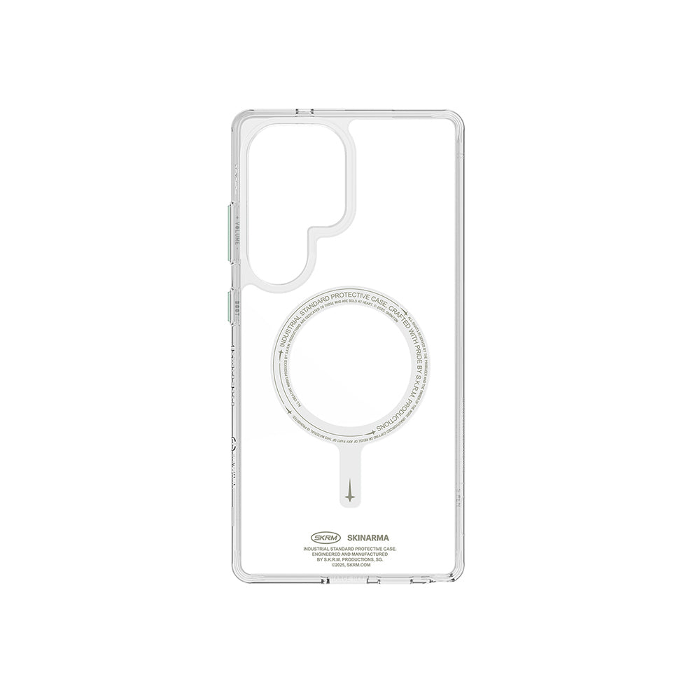 Galaxy S25 Ultra Kılıf Magsafe Şarj Özellikli Şeffaf Airbag Tasarımlı Skinarma Saido Nightglow Kapak Şeffaf