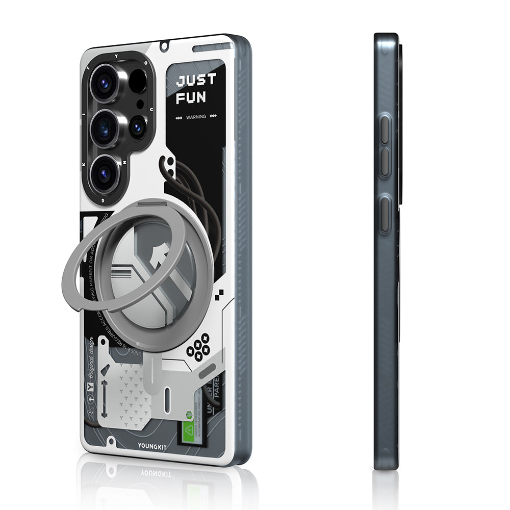 Galaxy S25 Ultra Kılıf Magsafe Şarj Özellikli Youngkit 360° Standlı Starship Serisi Kapak Beyaz