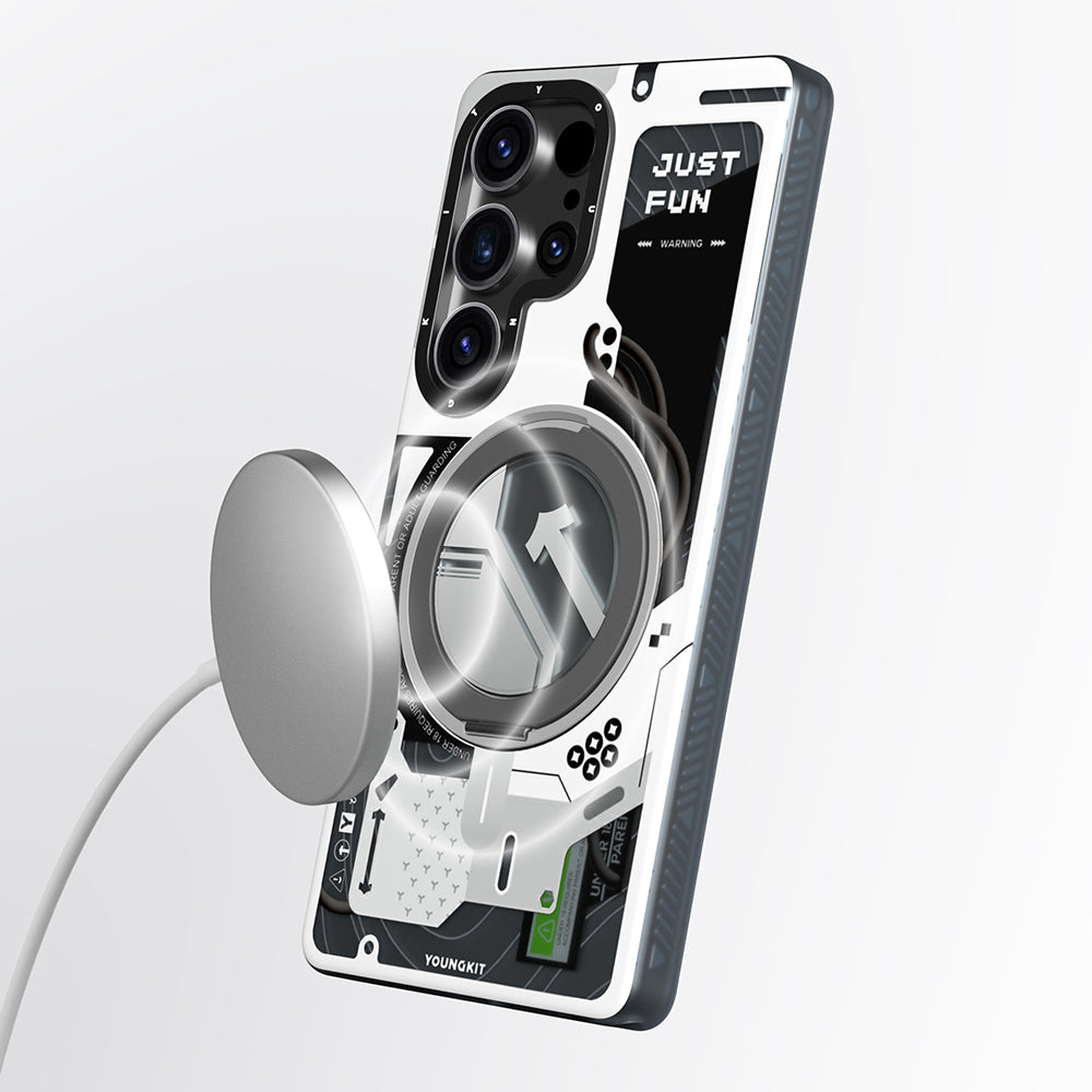 Galaxy S25 Ultra Kılıf Magsafe Şarj Özellikli Youngkit 360° Standlı Starship Serisi Kapak Beyaz