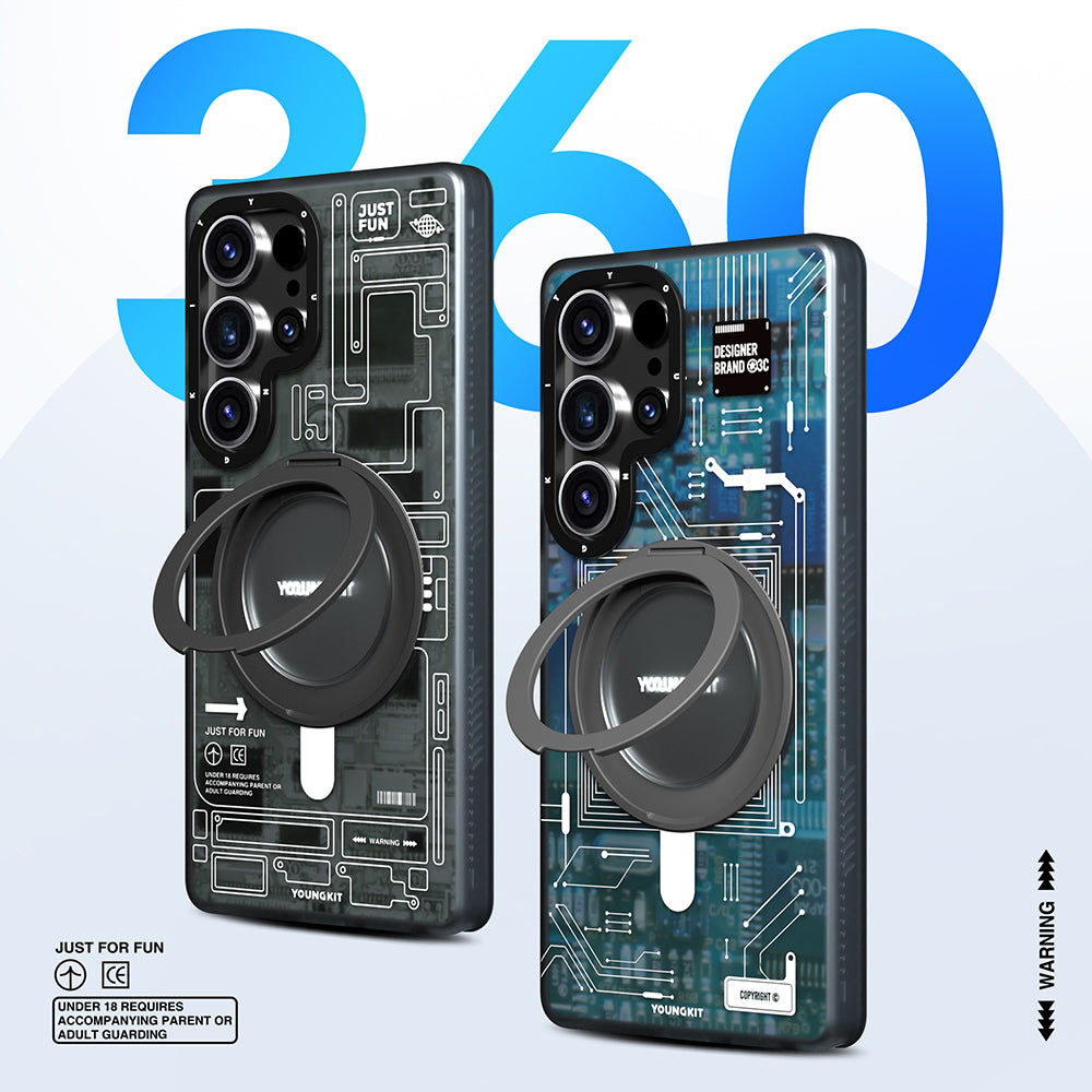 Galaxy S25 Ultra Kılıf Magsafe Şarj Özellikli Youngkit 360° Standlı Technology Serisi Kapak Mavi