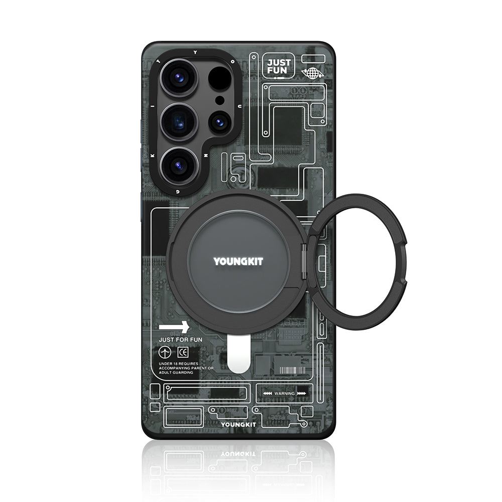 Galaxy S25 Ultra Kılıf Magsafe Şarj Özellikli Youngkit 360° Standlı Technology Serisi Kapak Mavi