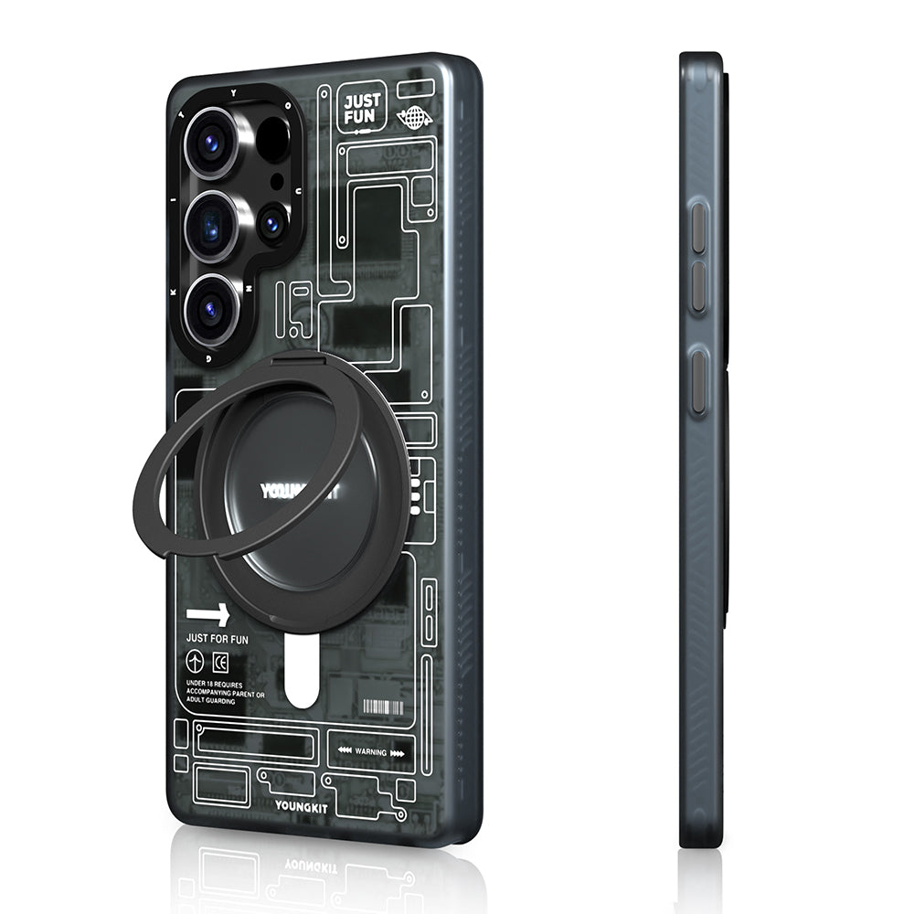 Galaxy S25 Ultra Kılıf Magsafe Şarj Özellikli Youngkit 360° Standlı Technology Serisi Kapak Mavi