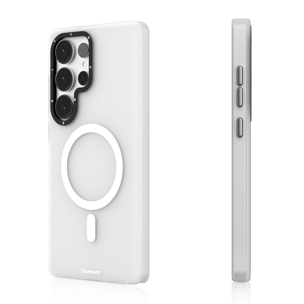 Galaxy S25 Ultra Kılıf Magsafe Şarj Özellikli Youngkit Hidden Sand Serisi Kılıf Beyaz