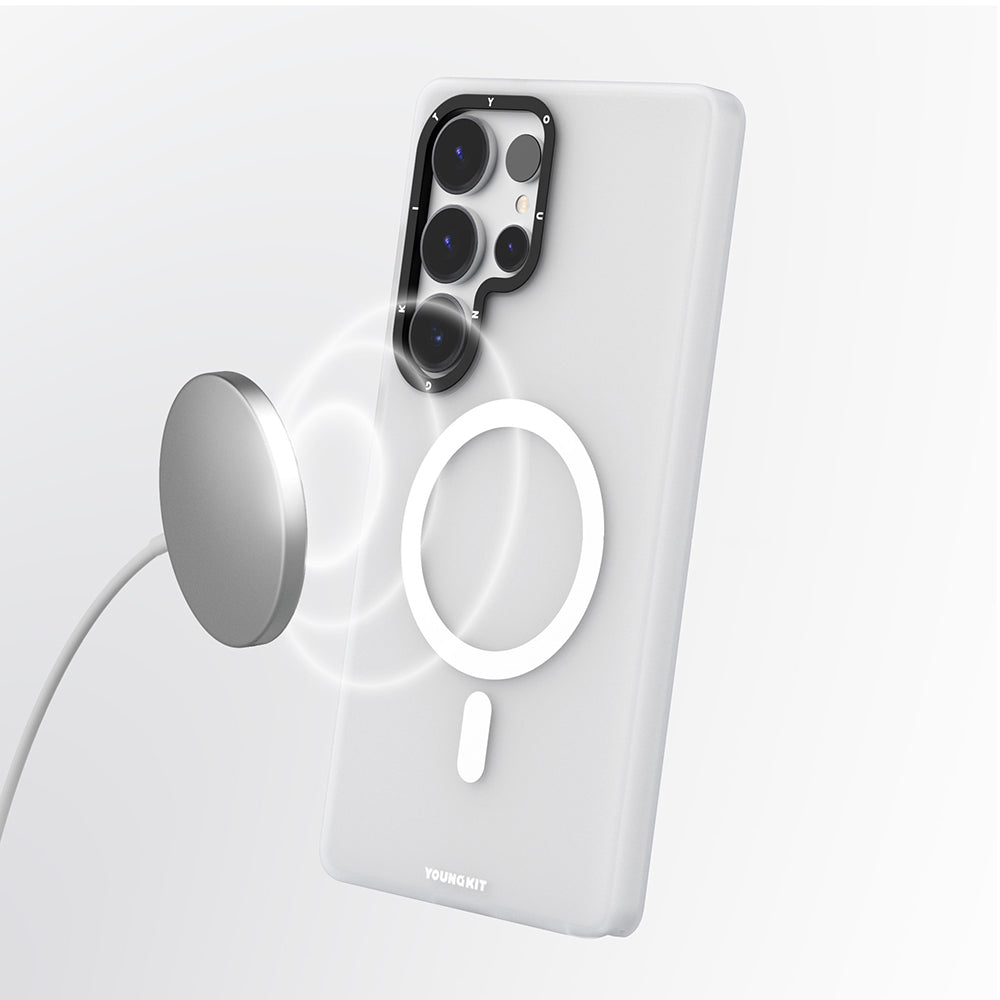 Galaxy S25 Ultra Kılıf Magsafe Şarj Özellikli Youngkit Hidden Sand Serisi Kılıf Beyaz