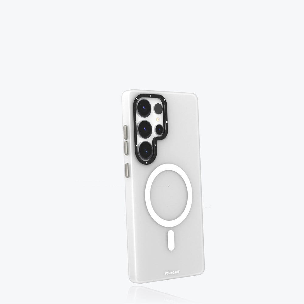 Galaxy S25 Ultra Kılıf Magsafe Şarj Özellikli Youngkit Hidden Sand Serisi Kılıf Beyaz