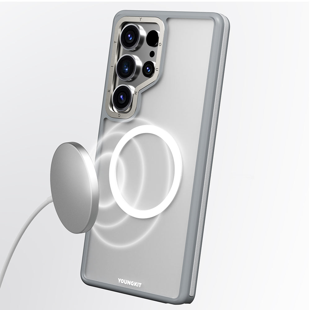 Galaxy S25 Ultra Kılıf Magsafe Şarj Özellikli Youngkit Rock Sand Serisi Kapak Gri