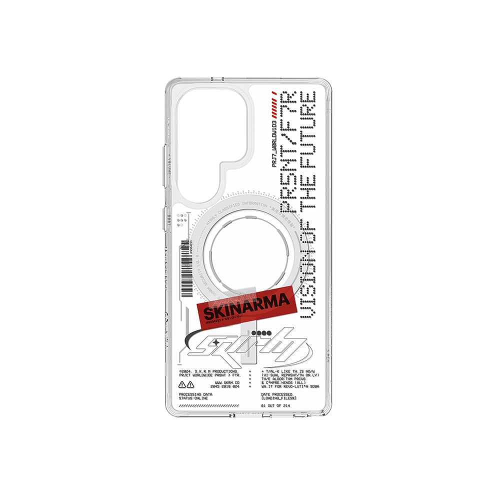 Galaxy S25 Ultra Kılıf Skinarma Magsafe Şarj Özellikli Yazı Desenli Airbag Tasarımlı Orion Kapak Şeffaf