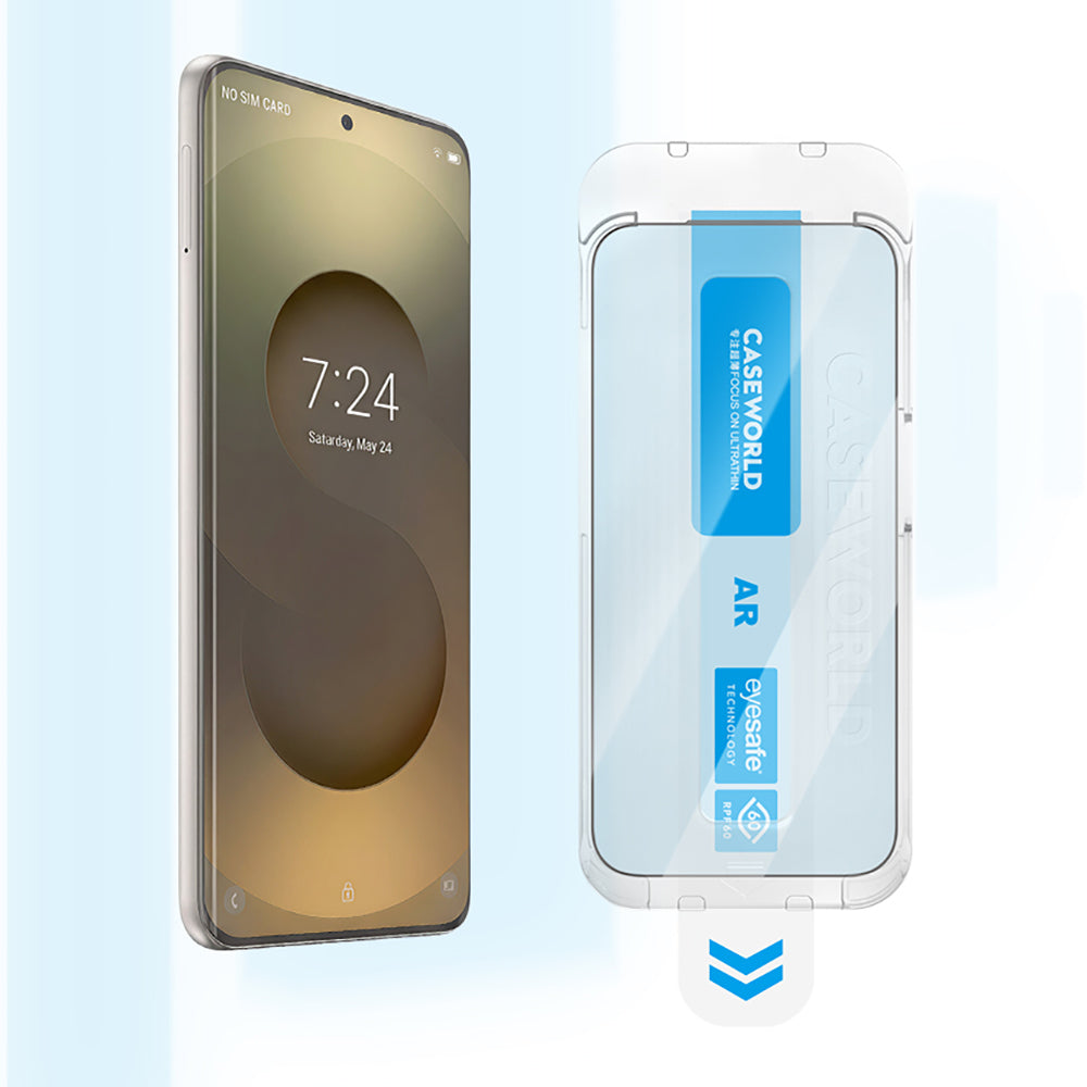 Galaxy S26 CaseWorld Applicator Serisi 2.5D Eyesafe Mavi Işık Teknolojili 0.25mm Temperli Cam Ekran Koruyucu+ Uygulama Aparatı Şeffaf