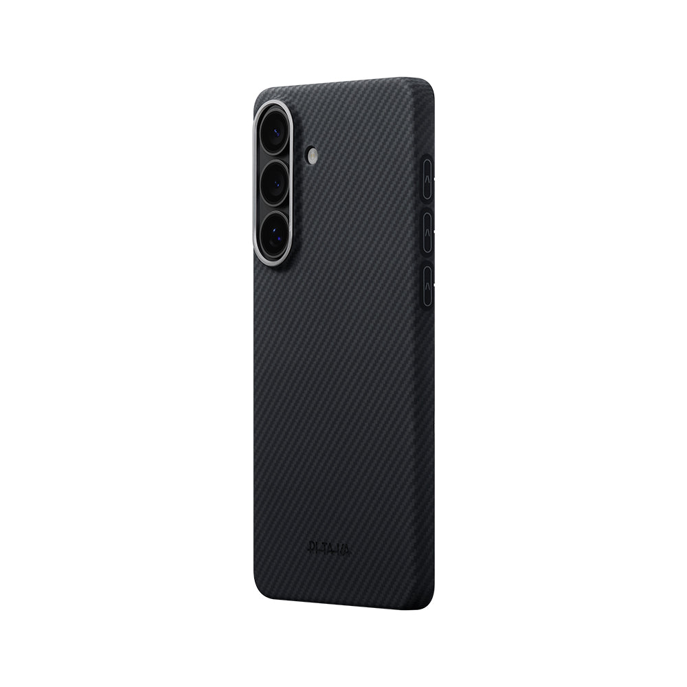 Galaxy S26 Kılıf M-safe Şarj Özellikli 600D Aramid Fiber Pitaka Edge Serisi Black-Grey Twill Kapak Siyah-Gri