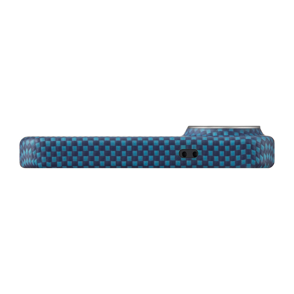 Galaxy S26 Kılıf M-safe Şarj Özellikli Aramid Fiber Pitaka Tactile Woven Sunset-Moonrise Serisi Kapak Mavi