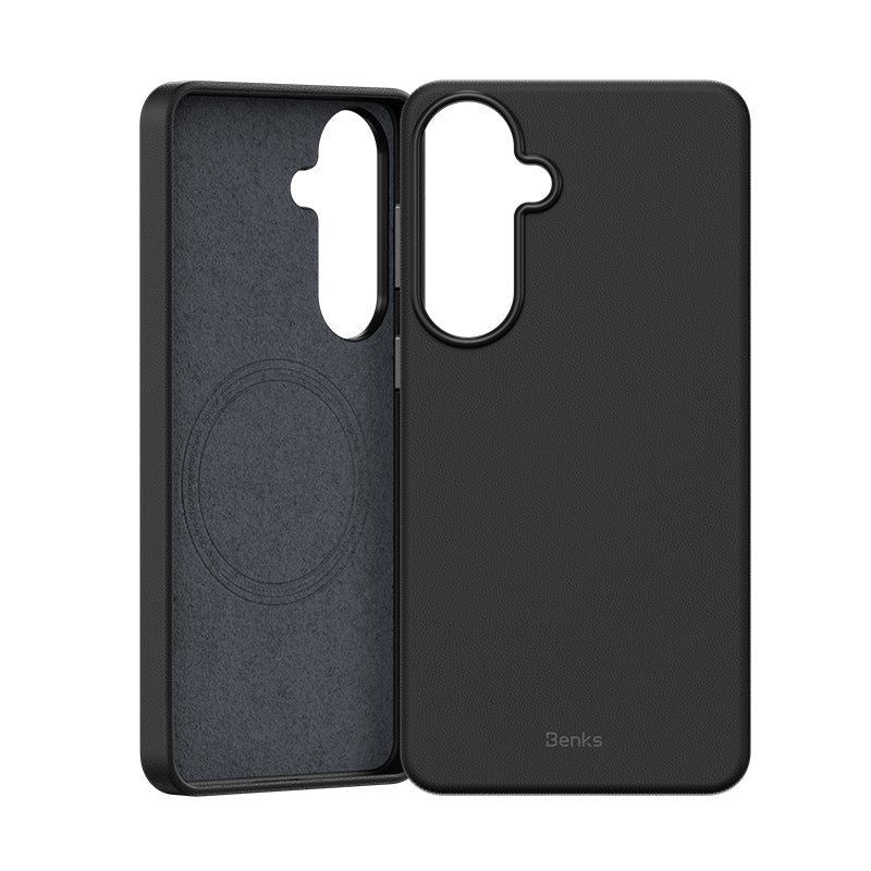 Galaxy S26 Kılıf M-safe Şarj Özellikli Çizilmeye Dayanıklı Benks VitaPro Serisi PU Deri Kapak Siyah