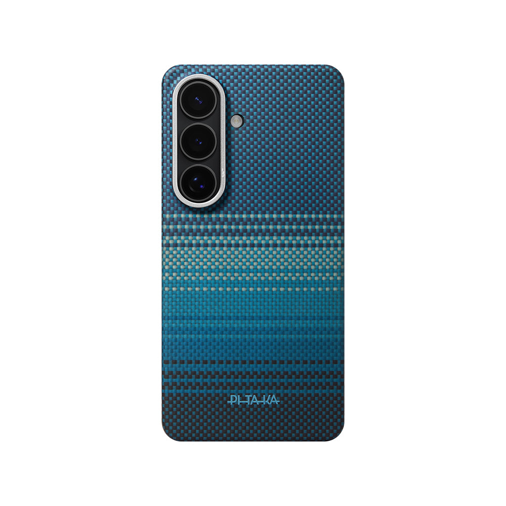 Galaxy S26 Plus Kılıf M-safe Şarj Özellikli Aramid Fiber Pitaka Tactile Woven Sunset-Moonrise Serisi Kapak Mavi