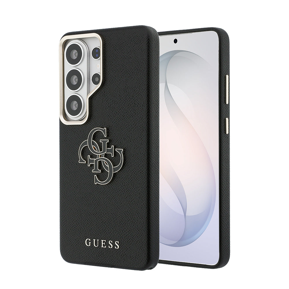 Galaxy S26 Ultra Kılıf Guess Orjinal Lisanslı Grained Yazı ve 4G Büyük Metal Logolu Kapak Siyah