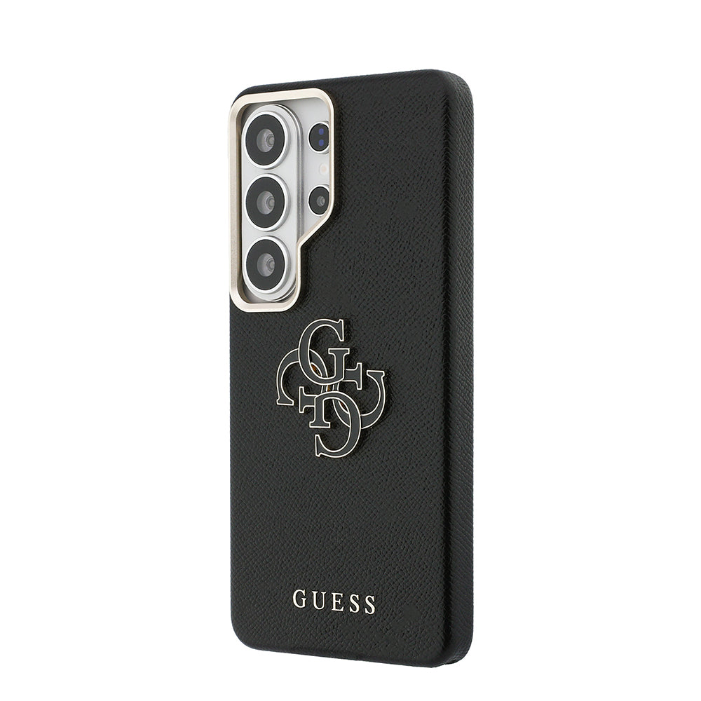 Galaxy S26 Ultra Kılıf Guess Orjinal Lisanslı Grained Yazı ve 4G Büyük Metal Logolu Kapak Siyah