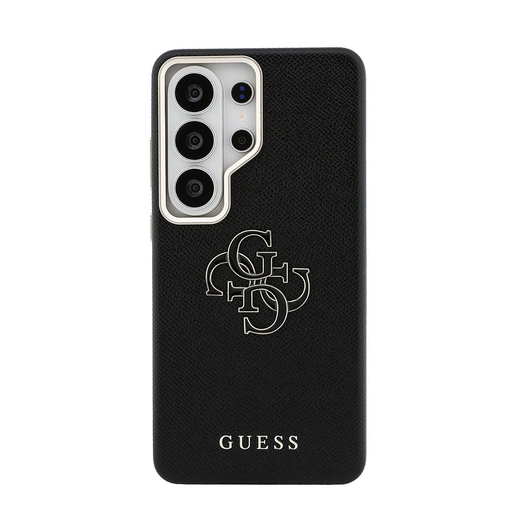 Galaxy S26 Ultra Kılıf Guess Orjinal Lisanslı Grained Yazı ve 4G Büyük Metal Logolu Kapak Siyah