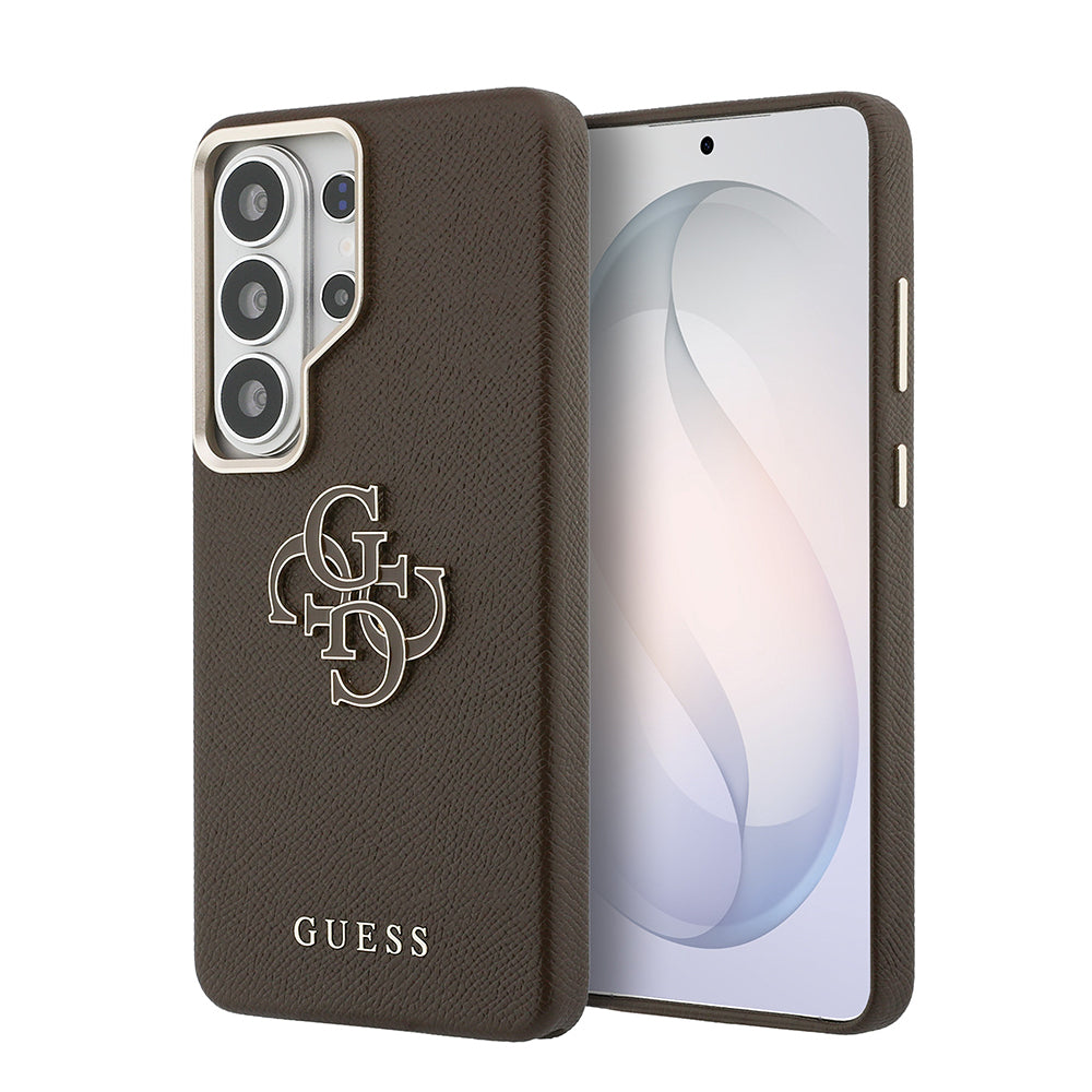 Galaxy S26 Ultra Kılıf Guess Orjinal Lisanslı Grained Yazı ve 4G Büyük Metal Logolu Kapak Kahverengi