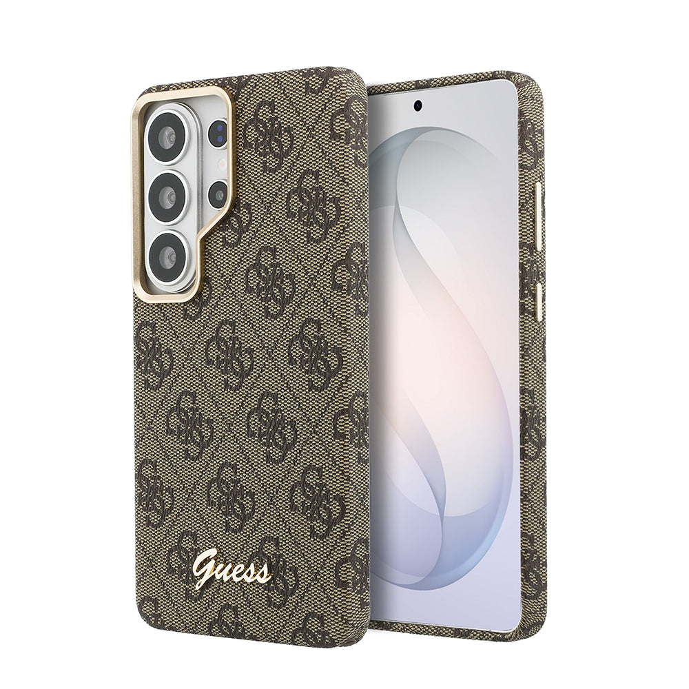 Galaxy S26 Ultra Kılıf Guess Orjinal Lisanslı M-safe Şarj Özellikli Script Yazı Logolu 4G Desenli Kapak Kahverengi