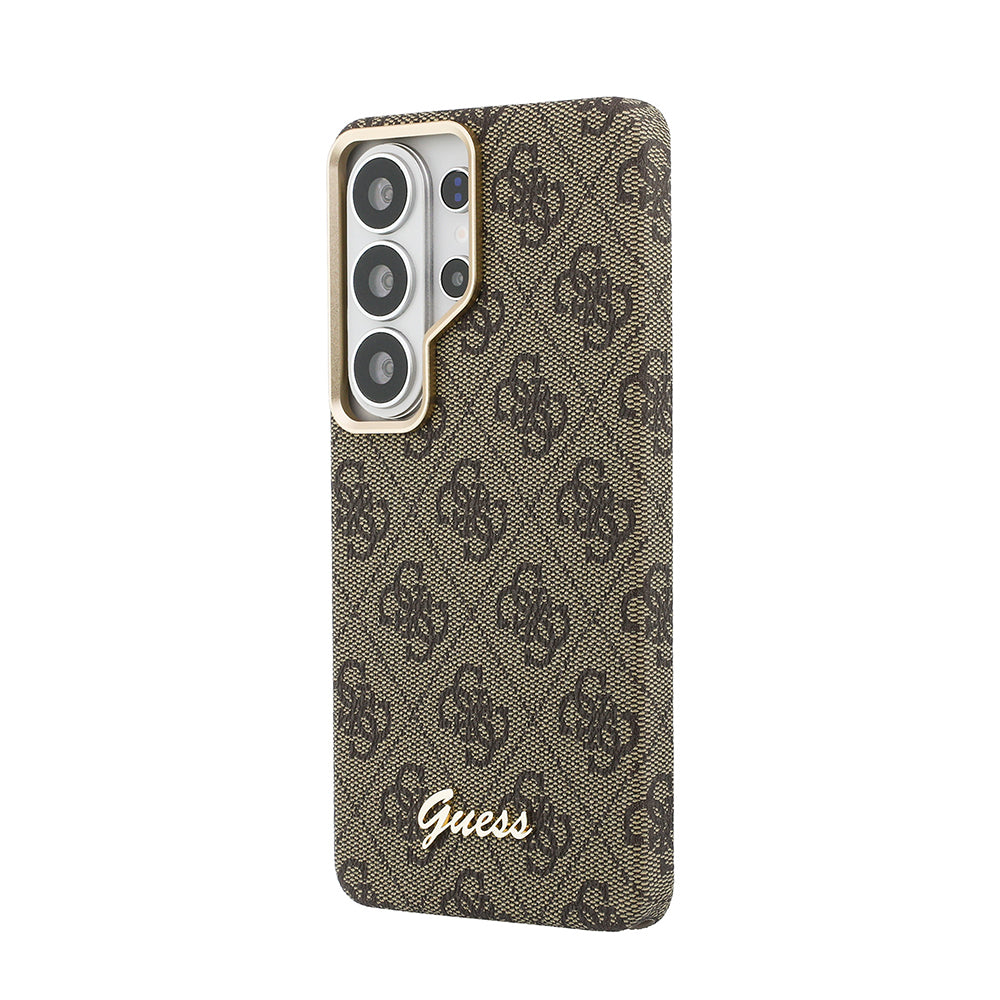 Galaxy S26 Ultra Kılıf Guess Orjinal Lisanslı M-safe Şarj Özellikli Script Yazı Logolu 4G Desenli Kapak Kahverengi