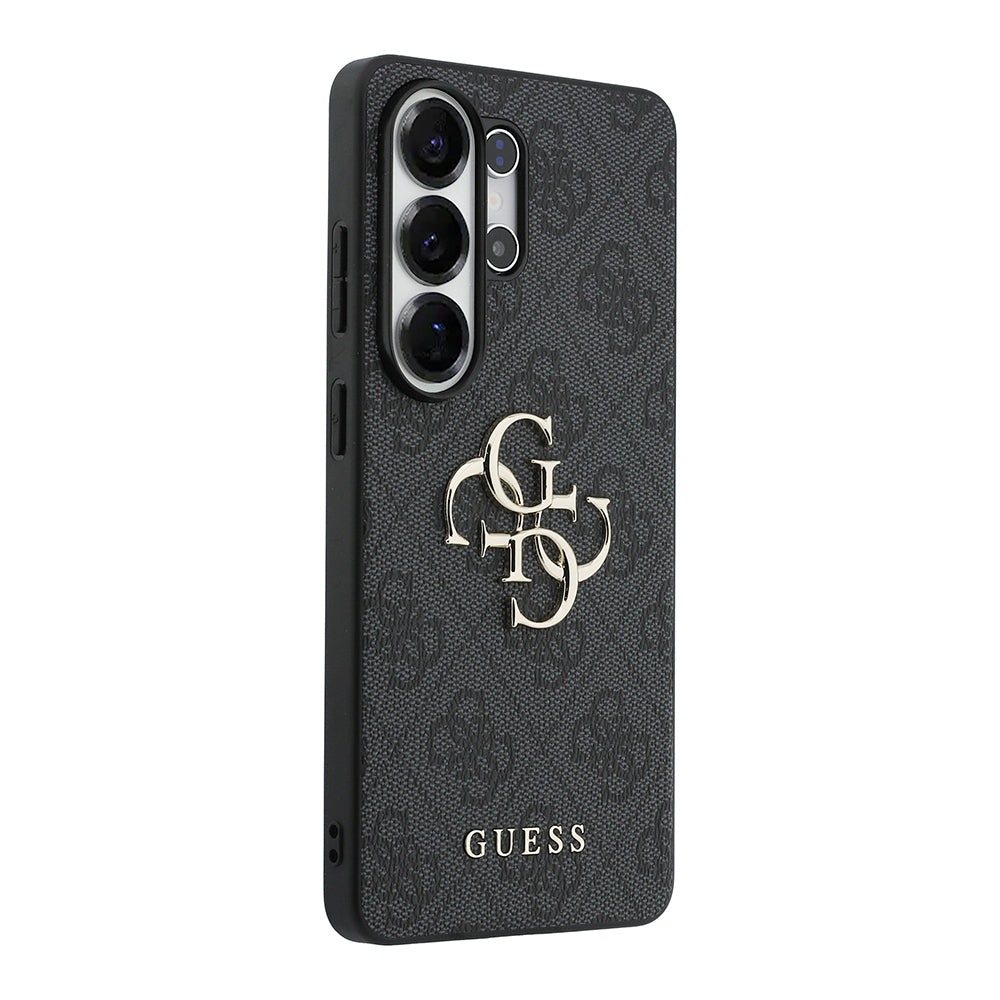 Galaxy S26 Ultra Kılıf Guess Orjinal Lisanslı PU Deri Büyük Metal Logo Dizaynlı Kapak Siyah