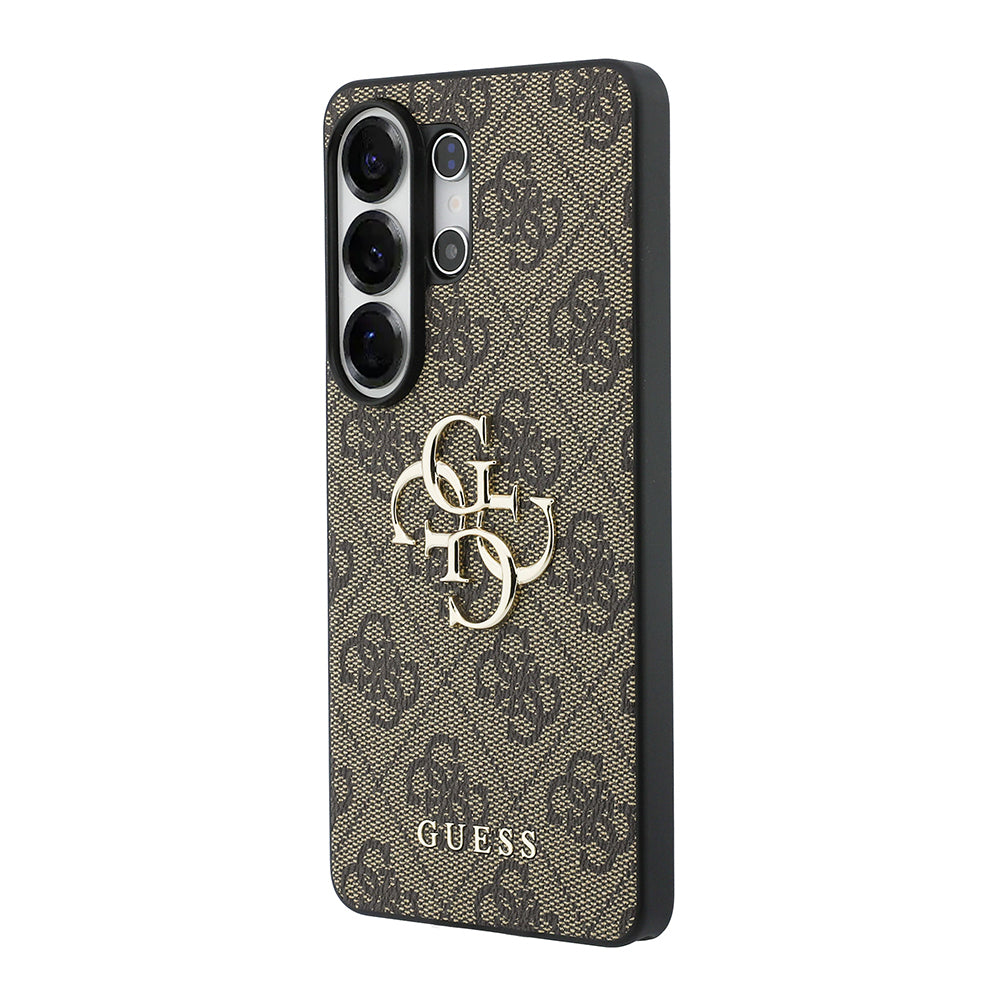 Galaxy S26 Ultra Kılıf Guess Orjinal Lisanslı PU Deri Büyük Metal Logo Dizaynlı Kapak Kahverengi