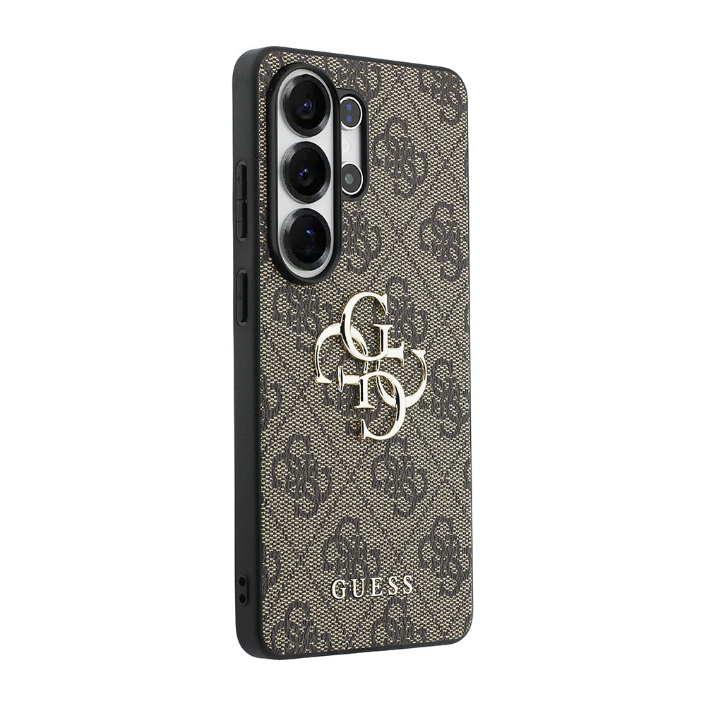 Galaxy S26 Ultra Kılıf Guess Orjinal Lisanslı PU Deri Büyük Metal Logo Dizaynlı Kapak Kahverengi