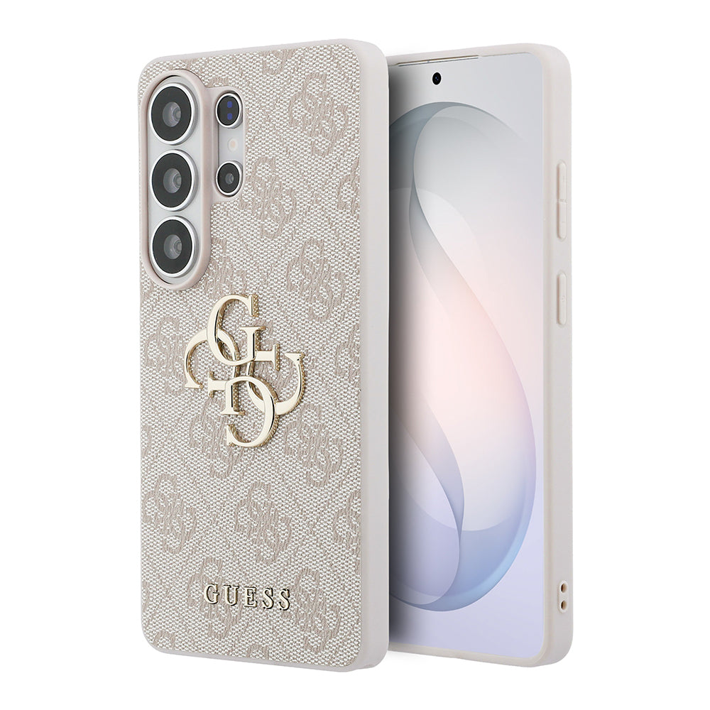 Galaxy S26 Ultra Kılıf Guess Orjinal Lisanslı PU Deri Büyük Metal Logo Dizaynlı Kapak Pembe