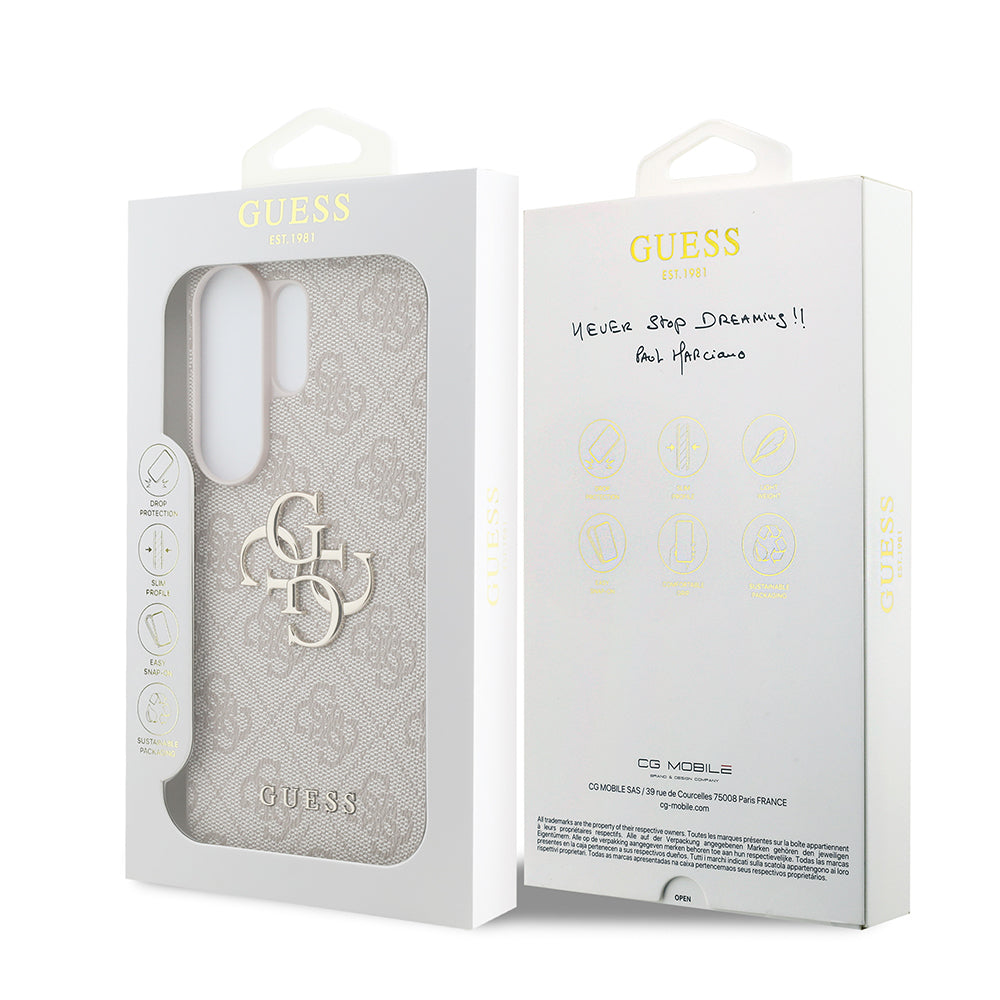 Galaxy S26 Ultra Kılıf Guess Orjinal Lisanslı PU Deri Büyük Metal Logo Dizaynlı Kapak Pembe