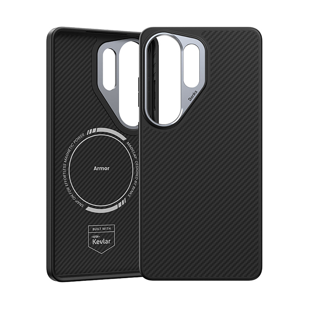 Galaxy S26 Ultra Kılıf Karbon Fiber M-safe Şarj Özellikli Benks Hybrid ArmorPro 600D Kevlar Kapak Siyah