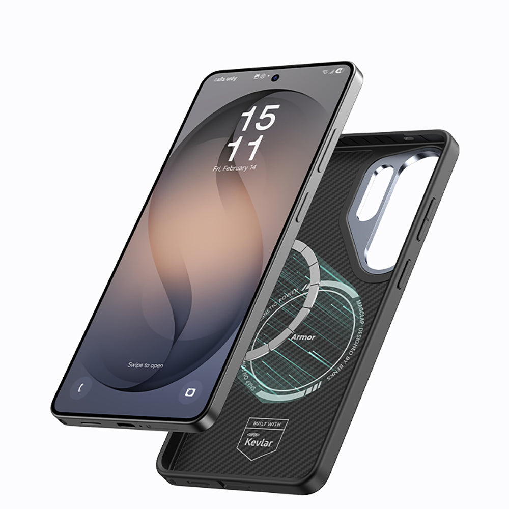 Galaxy S26 Ultra Kılıf Karbon Fiber M-safe Şarj Özellikli Benks Hybrid ArmorPro 600D Kevlar Kapak Siyah