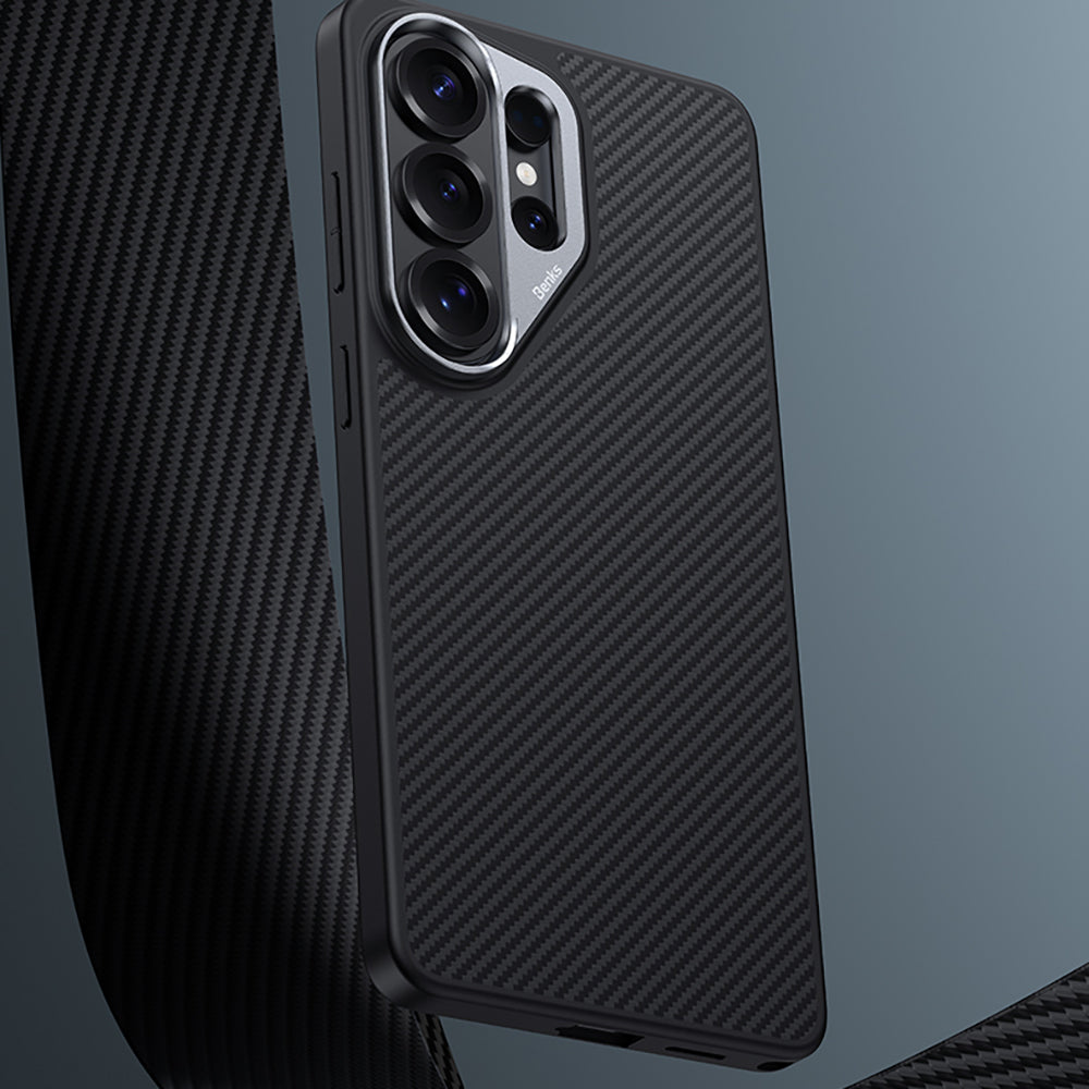 Galaxy S26 Ultra Kılıf Karbon Fiber M-safe Şarj Özellikli Benks Hybrid ArmorPro 600D Kevlar Kapak Siyah
