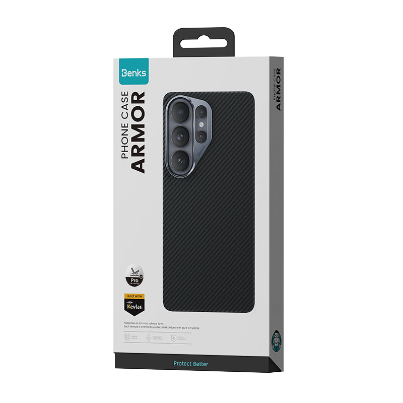 Galaxy S26 Ultra Kılıf Karbon Fiber M-safe Şarj Özellikli Benks Hybrid ArmorPro 600D Kevlar Kapak Siyah