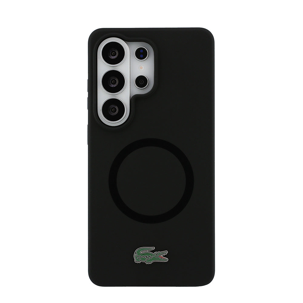 Galaxy S26 Ultra Kılıf Lacoste Orjinal Lisanslı M-safe Şarj Özellikli İkonik Logolu Metal Kamera Çerçeveli Silikon Kapak Siyah