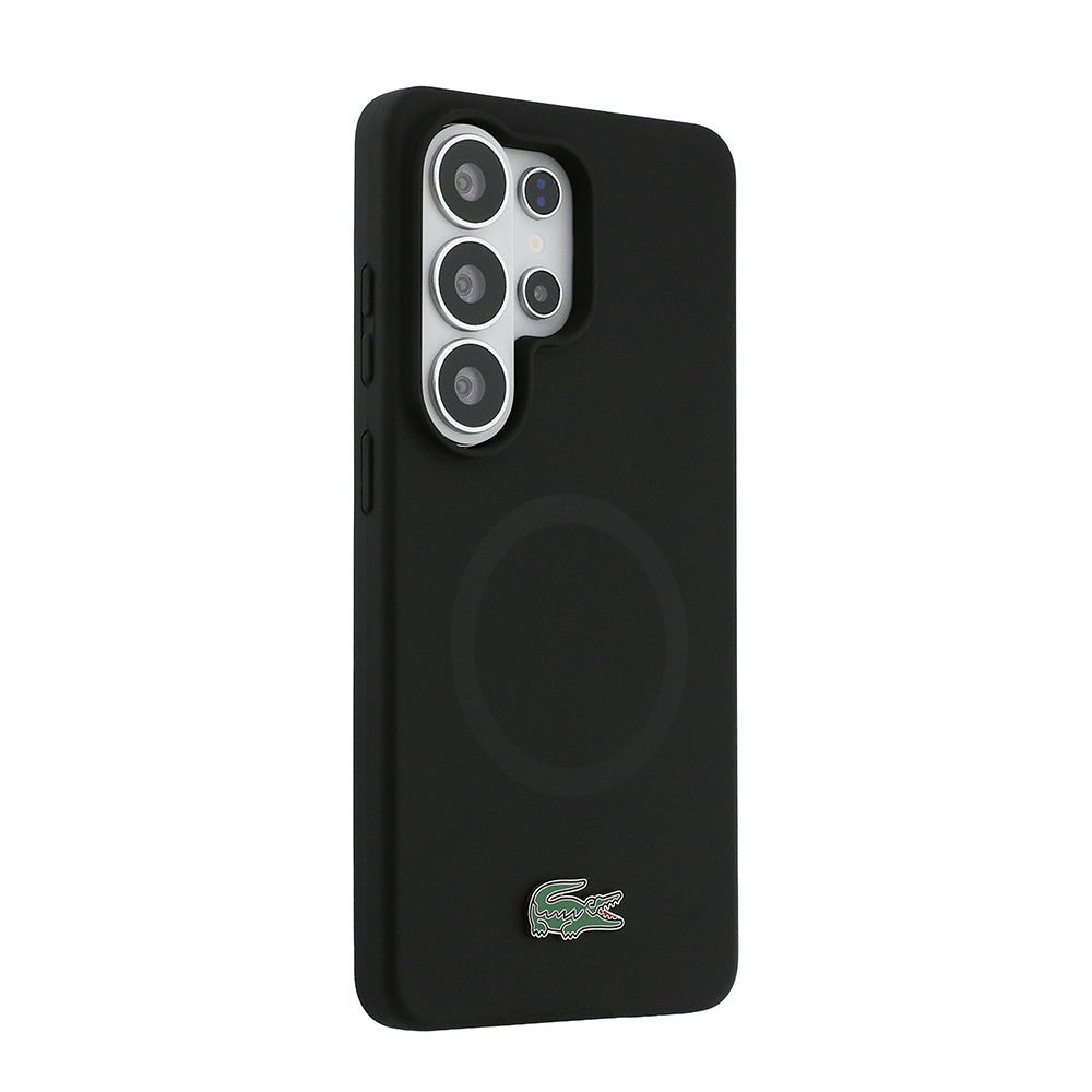 Galaxy S26 Ultra Kılıf Lacoste Orjinal Lisanslı M-safe Şarj Özellikli İkonik Logolu Metal Kamera Çerçeveli Silikon Kapak Siyah