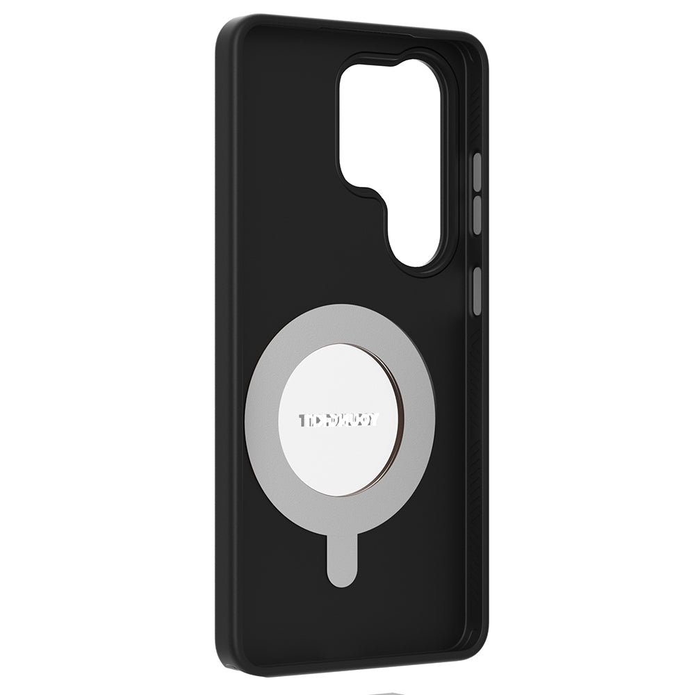 Galaxy S26 Ultra Kılıf M-safe Şarj Özellikli 360° Standlı Basit Mat Deri Desenli Youngkit Tech Leather Serisi Kapak Siyah