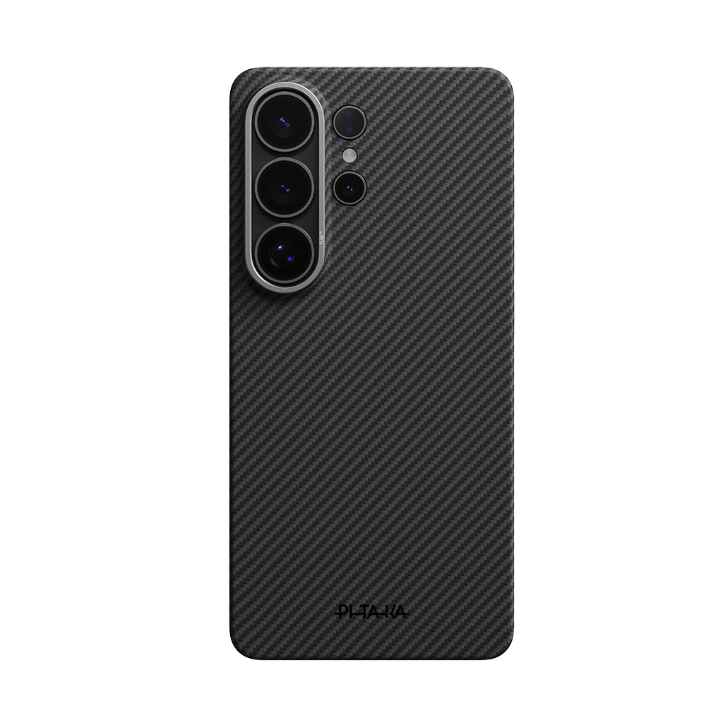 Galaxy S26 Ultra Kılıf M-safe Şarj Özellikli 600D Aramid Fiber Pitaka Ultra-Slim Classic Serisi Black-Grey Twill Kapak Siyah-Gri