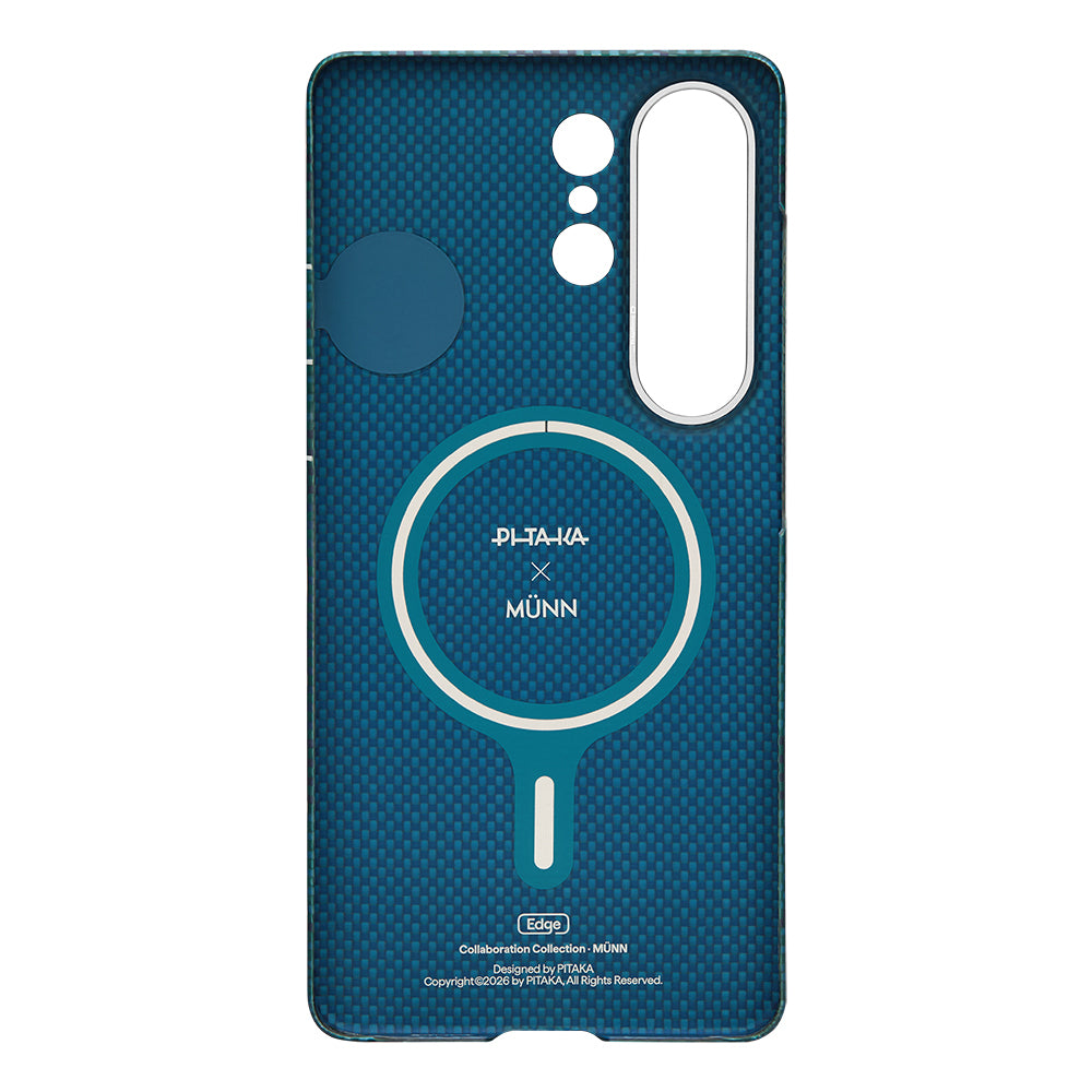 Galaxy S26 Ultra Kılıf M-safe Şarj Özellikli Aramid Fiber Pitaka Flora in Grid Serisi Kapak Mavi