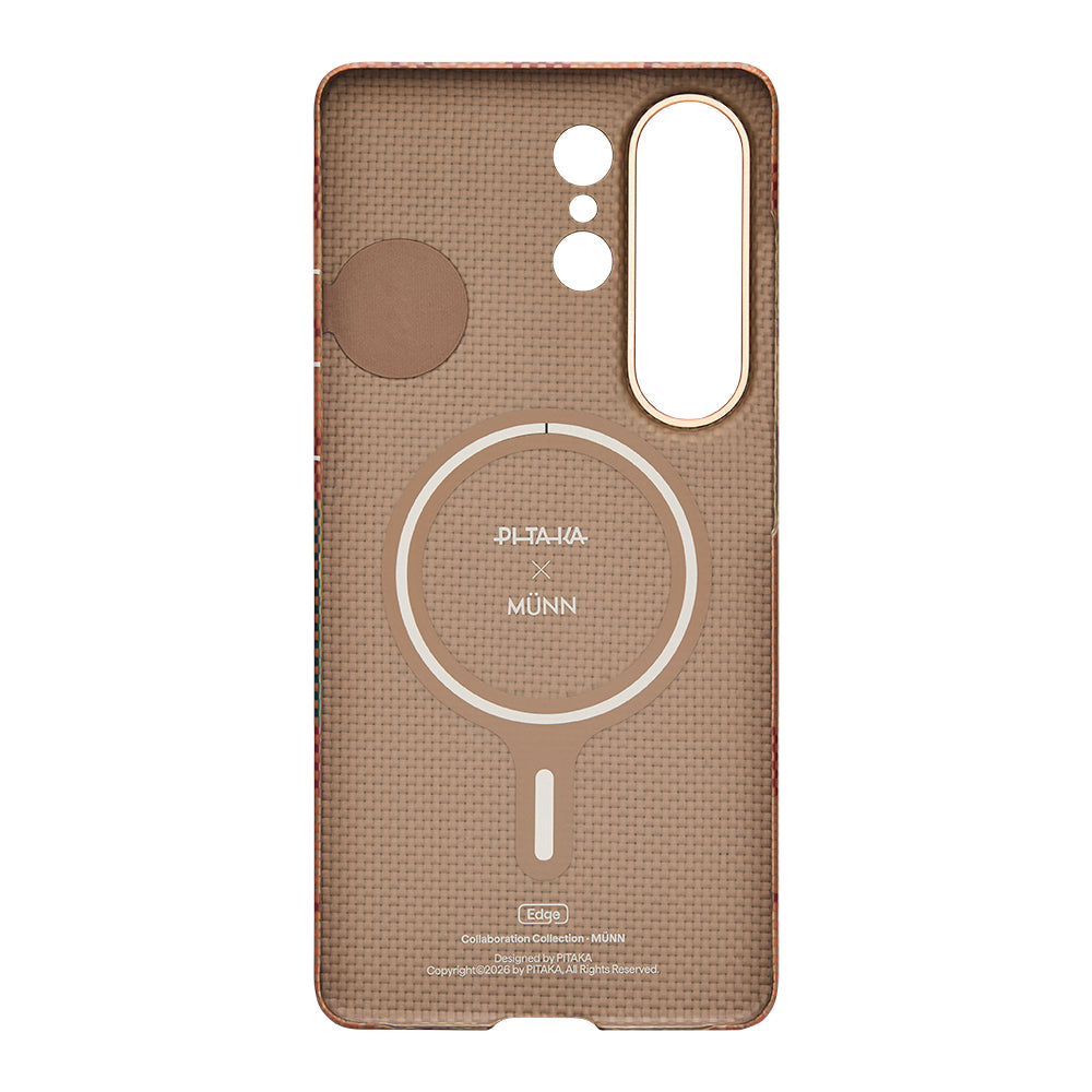 Galaxy S26 Ultra Kılıf M-safe Şarj Özellikli Aramid Karbon Fiber Pitaka Flora in Grid Serisi Kapak Kahverengi