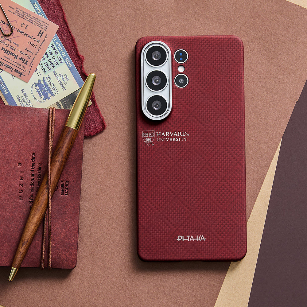 Galaxy S26 Ultra Kılıf M-safe Şarj Özellikli Aramid Fiber Pitaka Harvard University Serisi Kapak Kırmızı