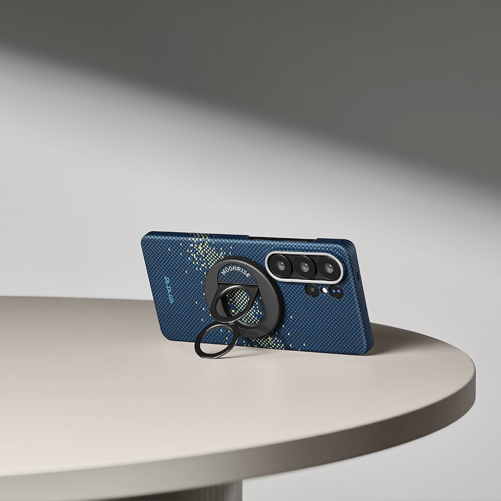 Galaxy S26 Ultra Kılıf M-safe Şarj Özellikli Aramid Fiber Pitaka Tactile Woven Starpeak Edge Serisi Milky Way Galaxy Kapak Mavi