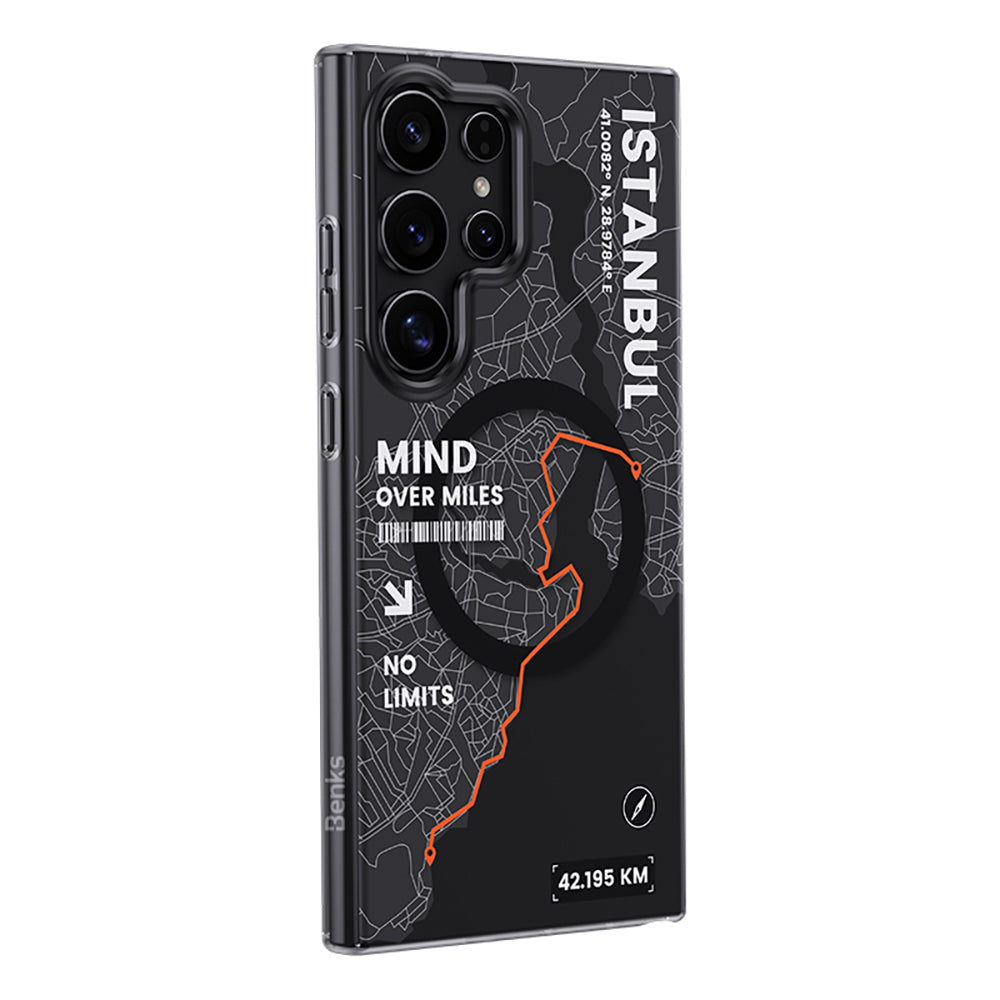 Galaxy S26 Ultra Kılıf M-safe Şarj Özellikli Benks City Serisi Kapak Siyah-Turuncu