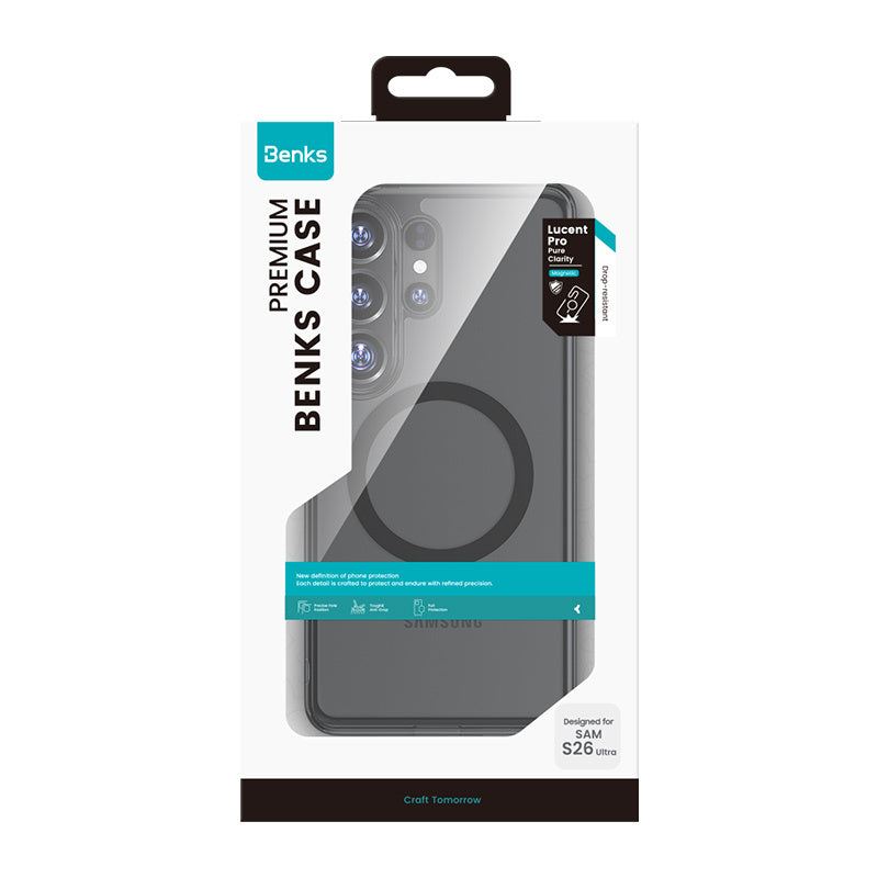 Galaxy S26 Ultra Kılıf M-safe Şarj Özellikli Benks Crystal Serisi Şeffaf Kapak Siyah