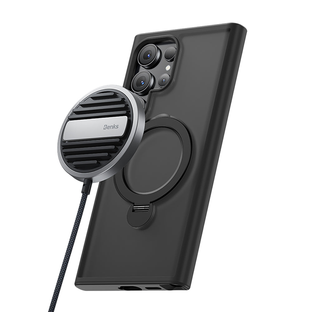 Galaxy S26 Ultra Kılıf M-safe Şarj Özellikli Benks Standlı Mist Protective Kapak Gri