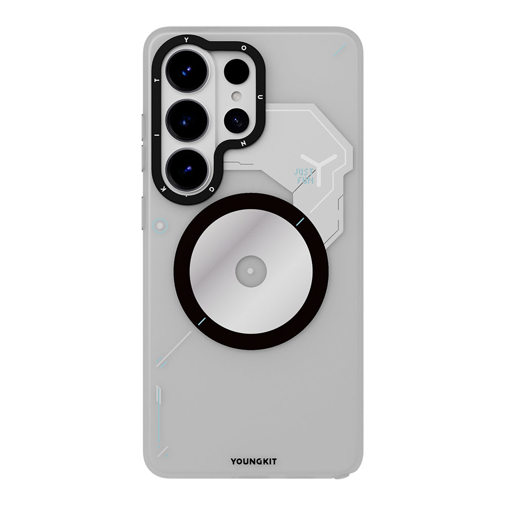 Galaxy S26 Ultra Kılıf M-safe Şarj Özellikli Disk Desenli Youngkit Disc Battle Kapak Gri