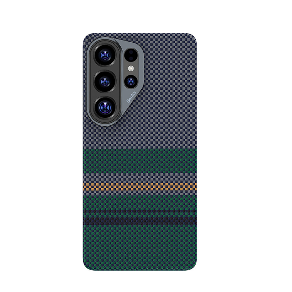 Galaxy S26 Ultra Kılıf M-safe Şarj Özellikli Karbon Fiber Tasarımlı Benks Aurora ArmorAir Kevlar Kapak Yeşil