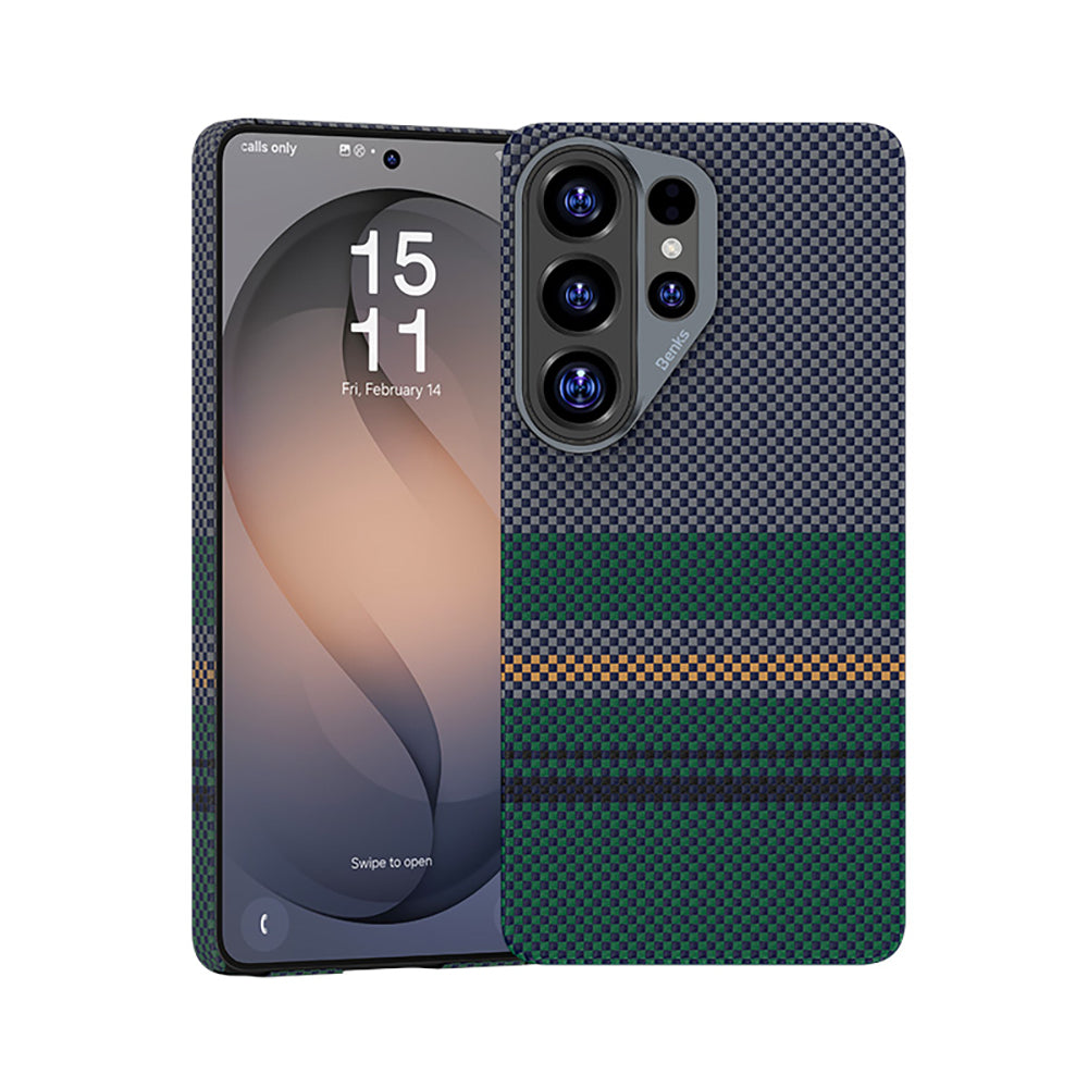Galaxy S26 Ultra Kılıf M-safe Şarj Özellikli Karbon Fiber Tasarımlı Benks Aurora ArmorAir Kevlar Kapak Yeşil