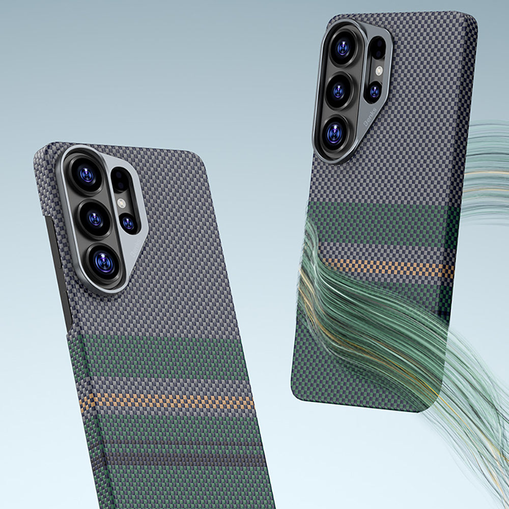 Galaxy S26 Ultra Kılıf M-safe Şarj Özellikli Karbon Fiber Tasarımlı Benks Aurora ArmorAir Kevlar Kapak Yeşil