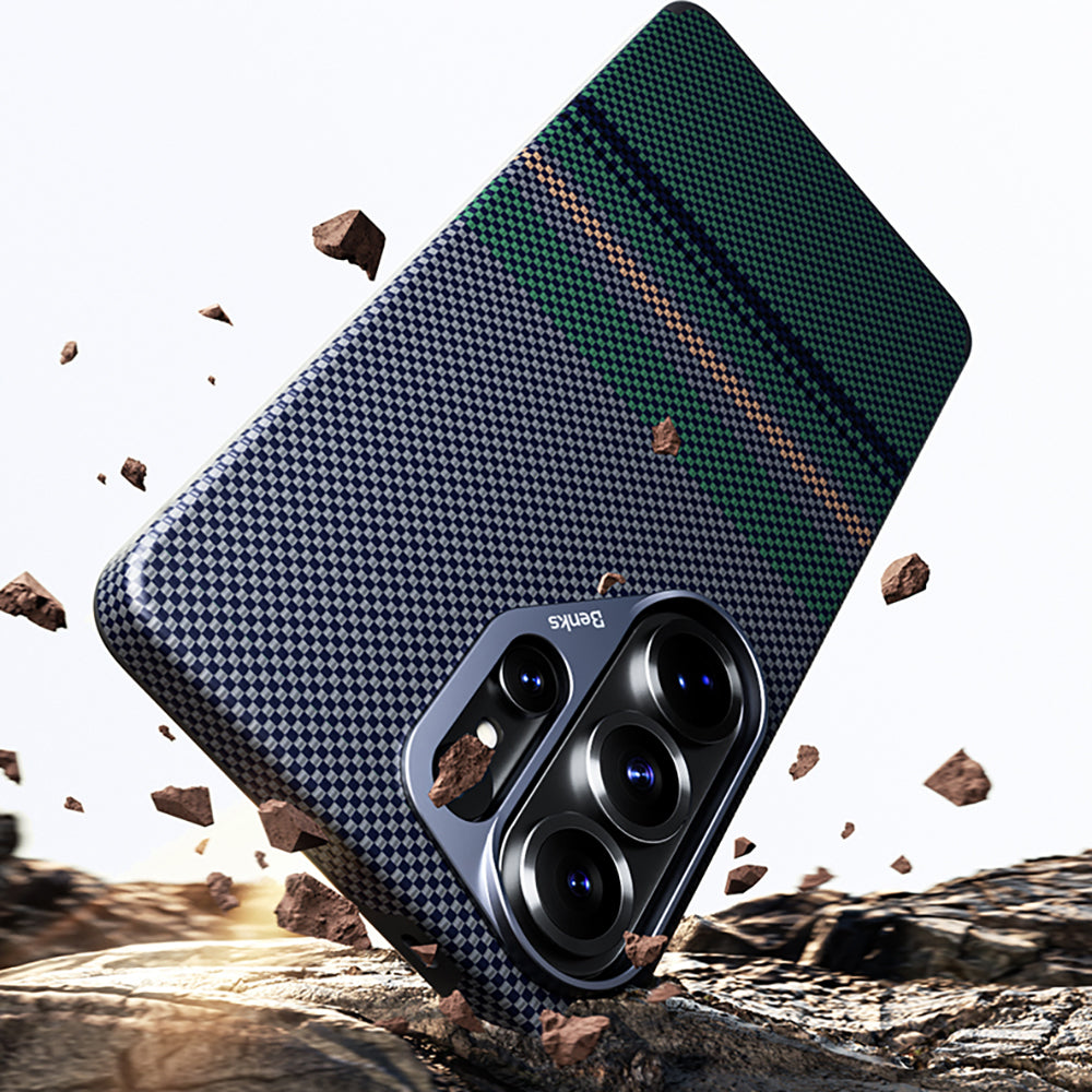 Galaxy S26 Ultra Kılıf M-safe Şarj Özellikli Karbon Fiber Tasarımlı Benks Aurora ArmorPro Kevlar Kapak Yeşil