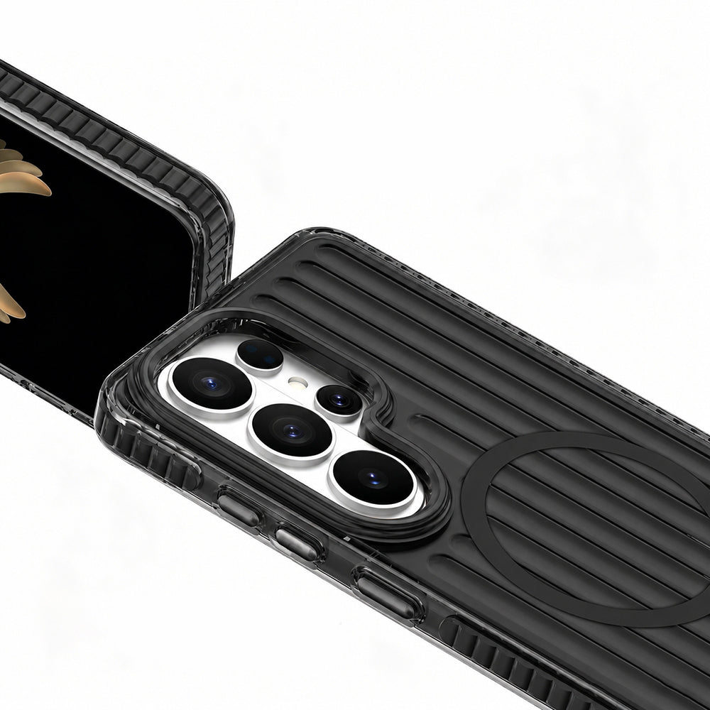Galaxy S26 Ultra Kılıf M-safe Şarj Özellikli Oyuklu Tasarım Mutural Luggage Serisi Kapak Siyah