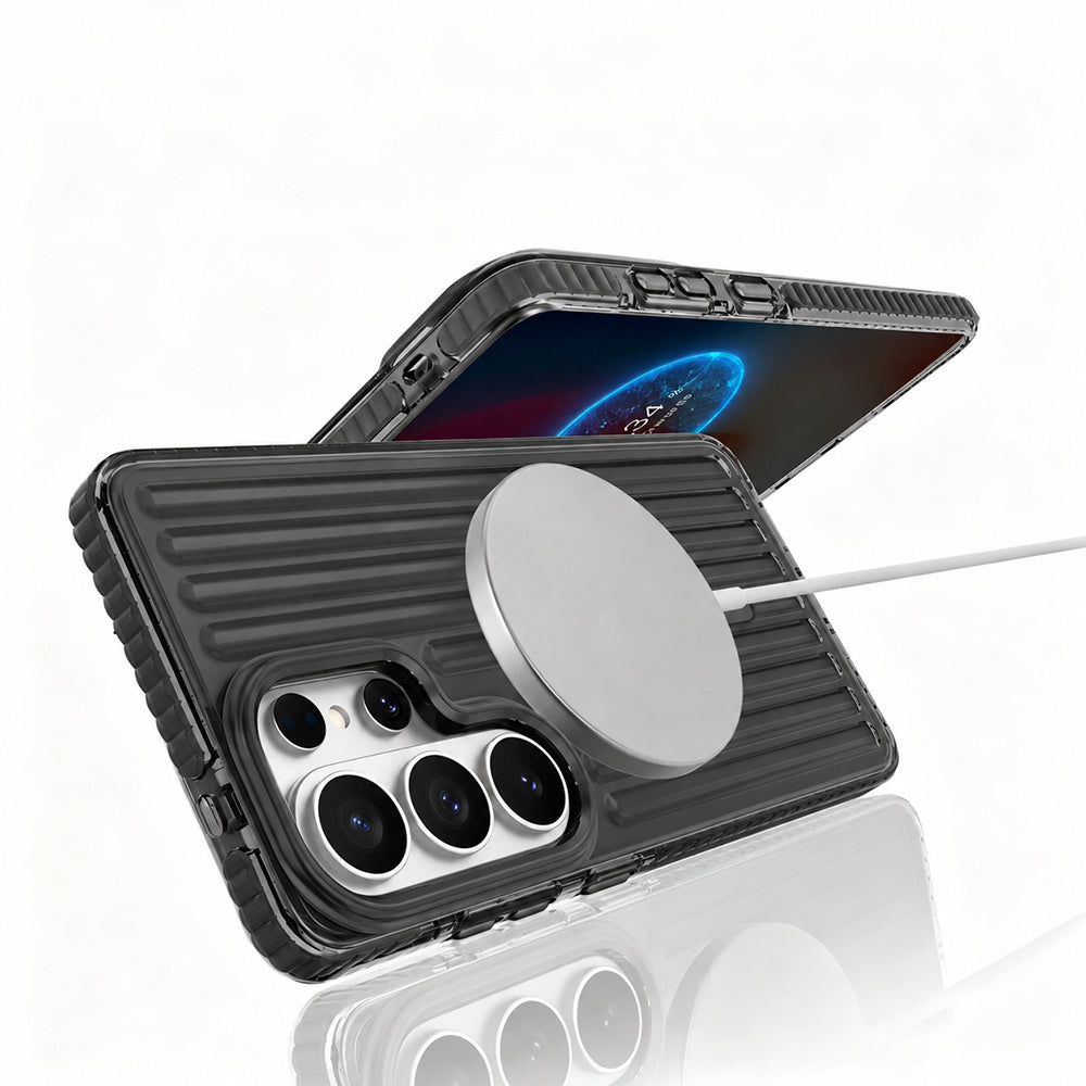 Galaxy S26 Ultra Kılıf M-safe Şarj Özellikli Oyuklu Tasarım Mutural Luggage Serisi Kapak Siyah