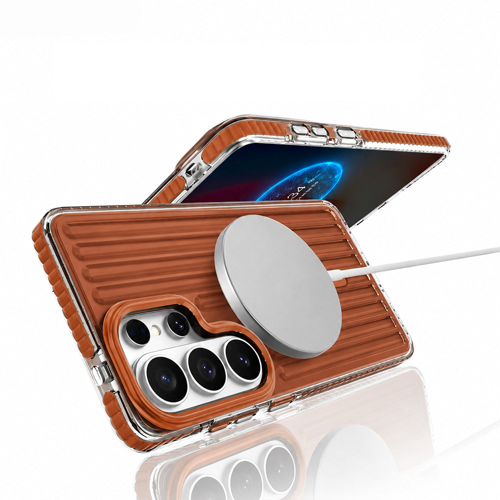 Galaxy S26 Ultra Kılıf M-safe Şarj Özellikli Oyuklu Tasarım Mutural Luggage Serisi Kapak Turuncu